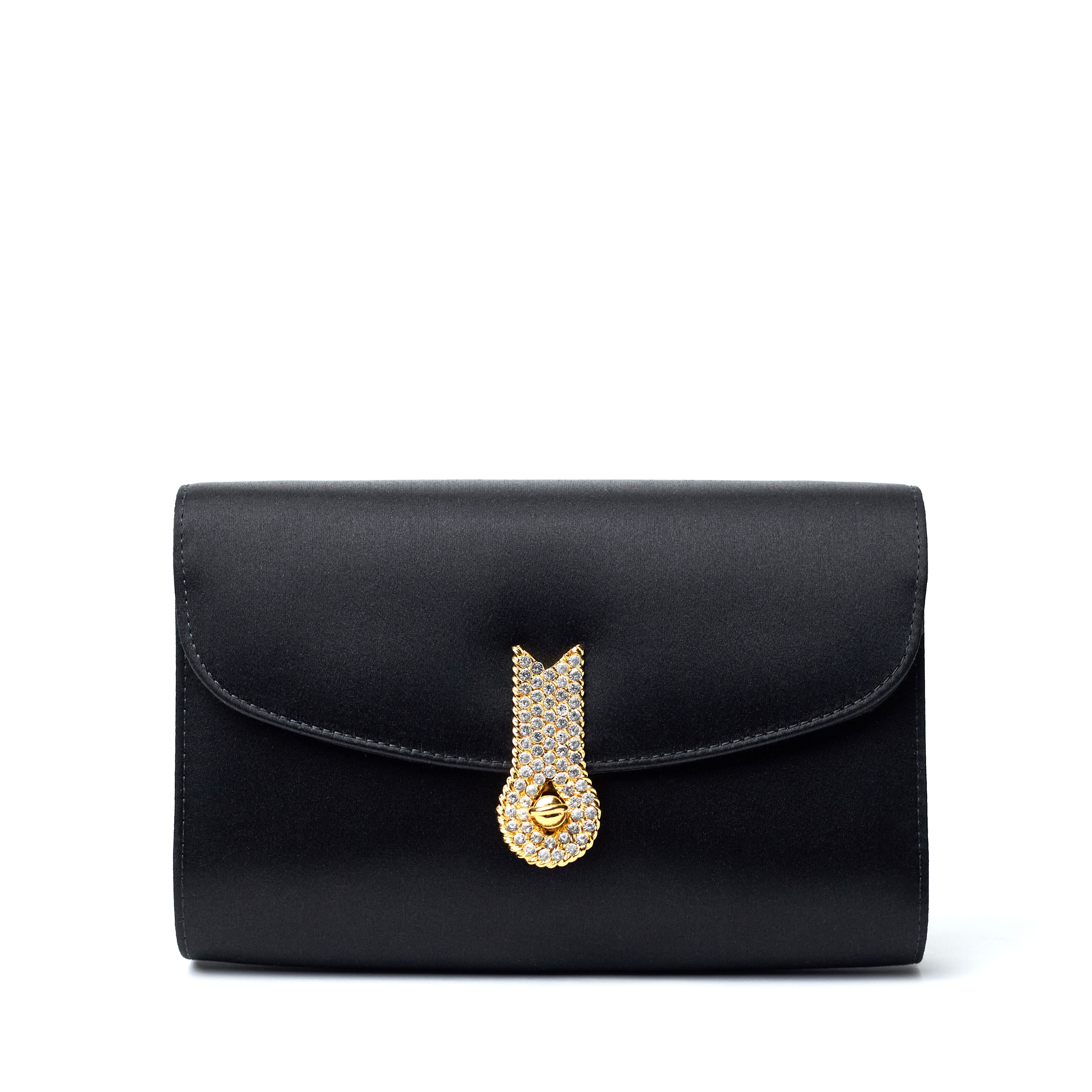 Clutch in satin black with strass closure – Amato Daniele Shop