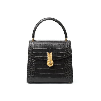 QUEEN HANDBAG CROCO MATTE BLACK MTO Delivery in 40/60 days