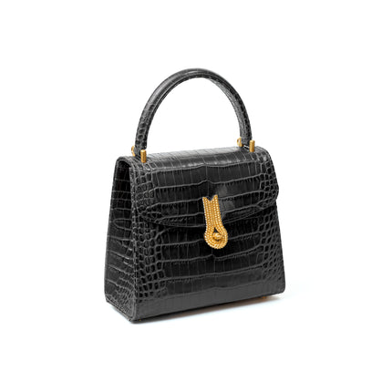 QUEEN HANDBAG CROCO MATTE BLACK MTO Delivery in 40/60 days