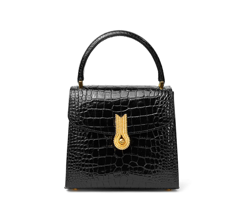 QUEEN HANDBAG CROCO BLACK