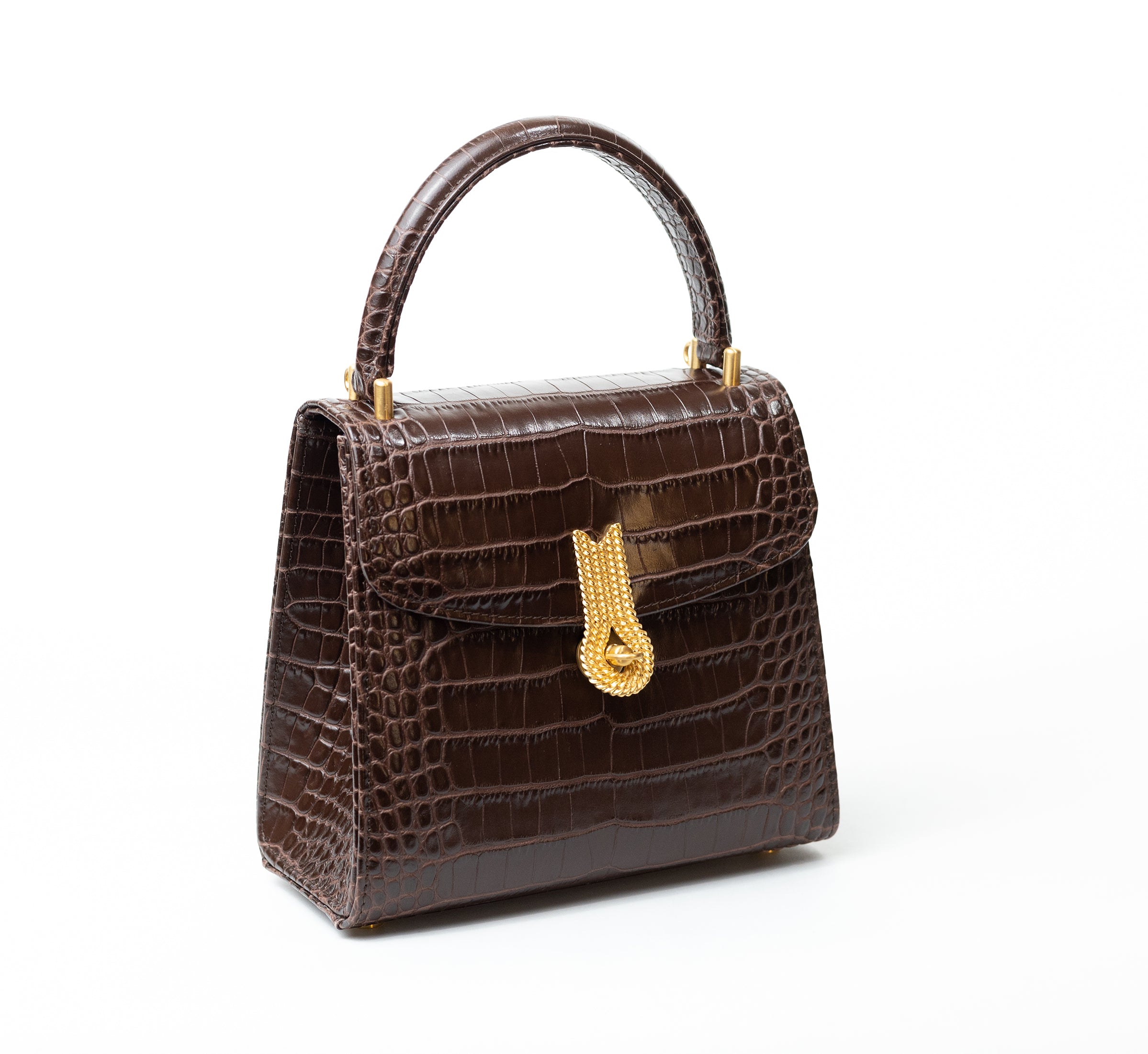 QUEEN HANDBAG CROCO MATTE CHOCOLATE