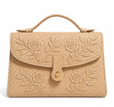 Queen Altrove: straw + flower embroidery tone on tone side bottom and handle in leather tone on tone