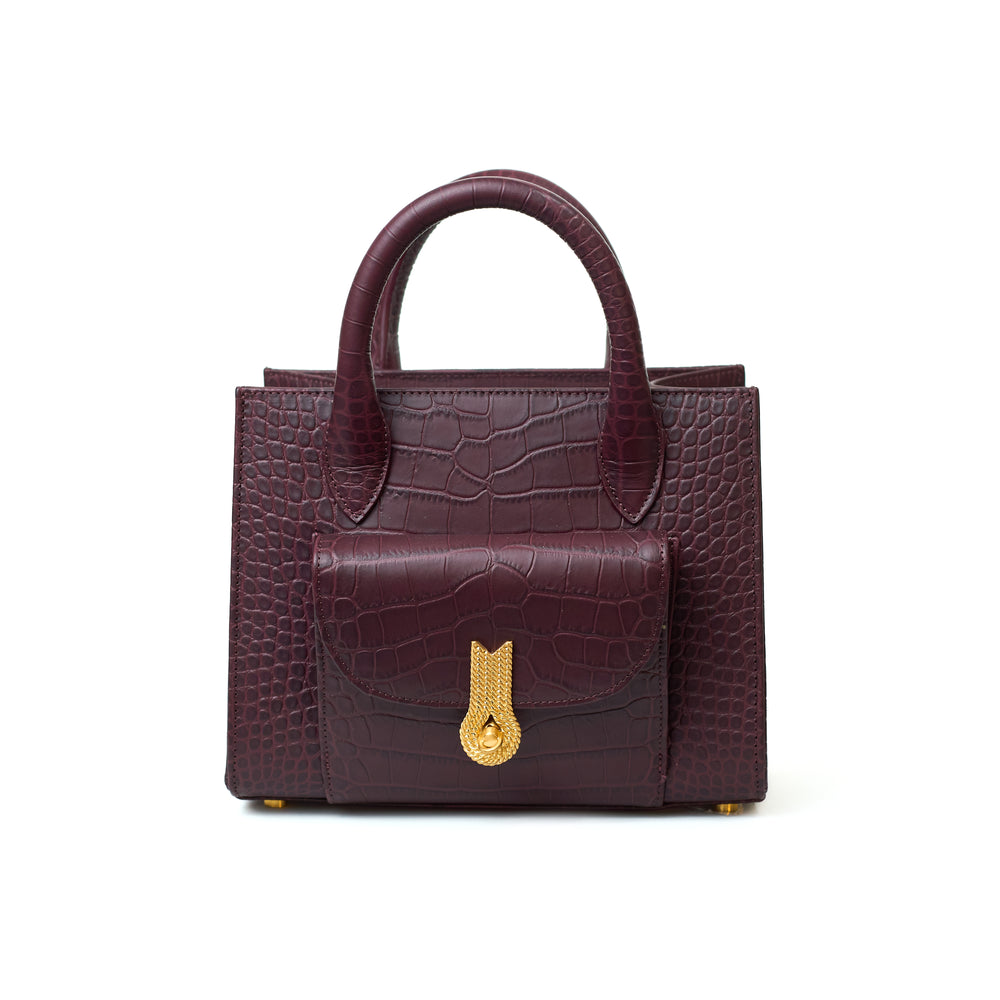 QUEEN TOTE MINI CROCO MATTE OXBLOOD